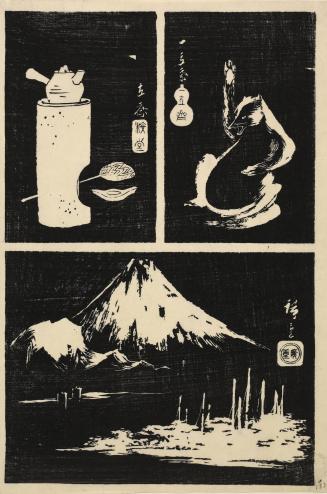 Badger, Tea Kettle, and Mt. Fuji, from an untitled series of harimaze, or assemblage prints
