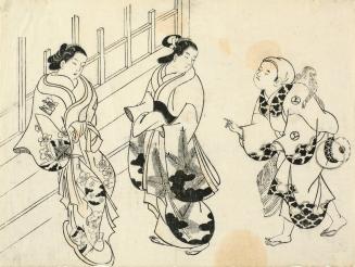 Monkey Leader Approaching a Courtesan and Companion