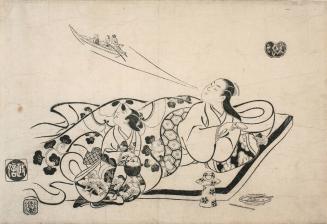 Rinreiso, Courtesan Creating an Image of Her Approaching Lover in Cloud of Winedrops, a Parody of the Daoist Immortal Lin Lingsu, from untitled series of parodies of classical or traditional themes