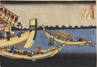 Pleasure Boats on the Sumida River on a Summer Night; Illustration of a Poem by Kiyowara no Fukayabu, no. 36 from the series The One Hundred Poems as Explained by the Old Nurse