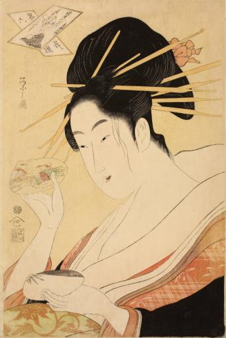 Priest Kisen: a Courtesan Holding a Pair of Painted Shells, from the series Parodies of Six Immortal Poets in Modern Dress
