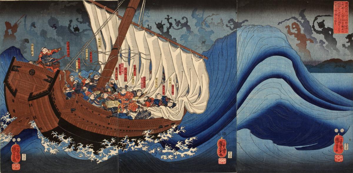 The Ghosts of the Slain Taira Warriors Attacking Yoshitsune and His Men as They Cross Daimotsu Bay