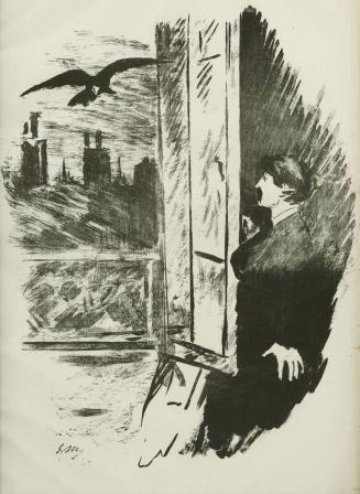 Open Here I Flung the Shutter (At the Window), illustration to The Raven by Edgar Allan Poe