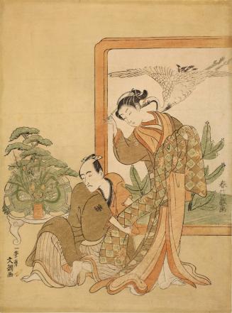 Performer and Courtesan Parodying the Armor-pulling Scene from the Story of the Soga brothers