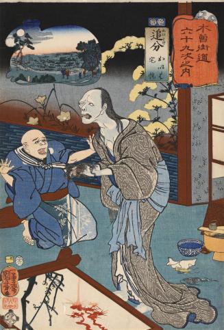Oiwake: The Ghost of Oiwa Appearing to Takuetsu, no. 21 from the series The Sixty-nine Stations of the Kisokaidō
