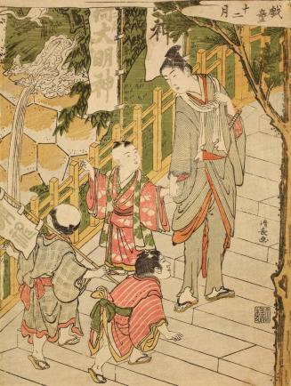 Boys on Steps of the Inari Shrine at Ōji, from Second Month from Gidō jyūnigatsu: The 12 Months with Children’s Amusements