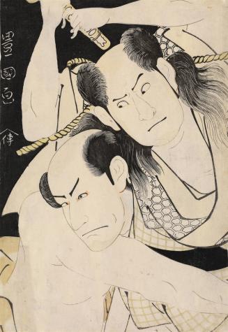 The Actors Sawamura Sojuro III and Arashi Ryuzo in a Night Battle from an Unidentified Play Performed at the Kiri Theater
