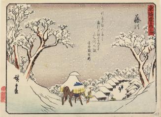 Snow at Fujikawa, with a Poem by Tokiwaen Shigemi, no. 38 from the series The Fifty-three Stations of the Tōkaidō