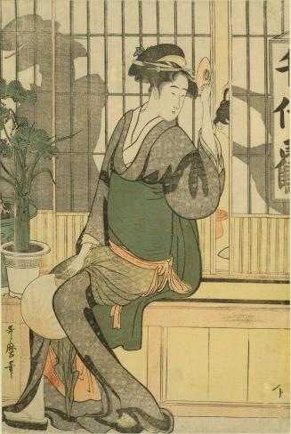The Chiyozuru Teahouse, from an untitled series of Three Portraits of Waitresses with Shadows on Door Panels Behind