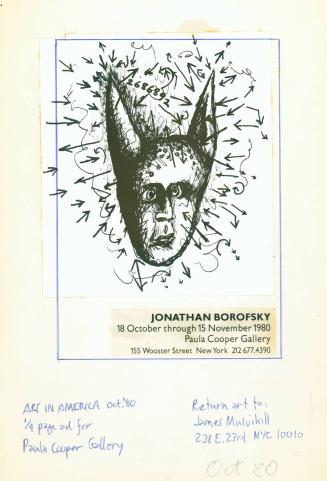 Exhibition Announcement for Jonathan Borofsky, October 18 - November 15, 1980, Paula Cooper Gallery
