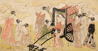 Lady in Carriage Viewing Cherry Blossoms