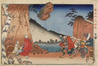 The Rock Settling a Religious Dispute at Ōmuro Mountain on the Twenty-eighth Day of the Fifth Month of 1274, from the series A Short Pictorial Biography of the Founder of the Nichiren Sect