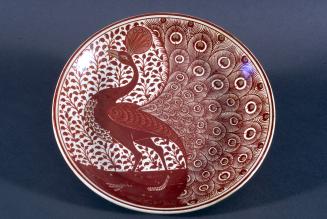 Copper Luster Pottery Charger with Peacock