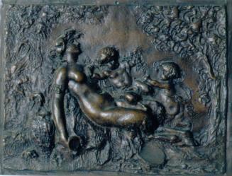 Drunken Female Satyr with Two Baby Satyrs in a Landscape