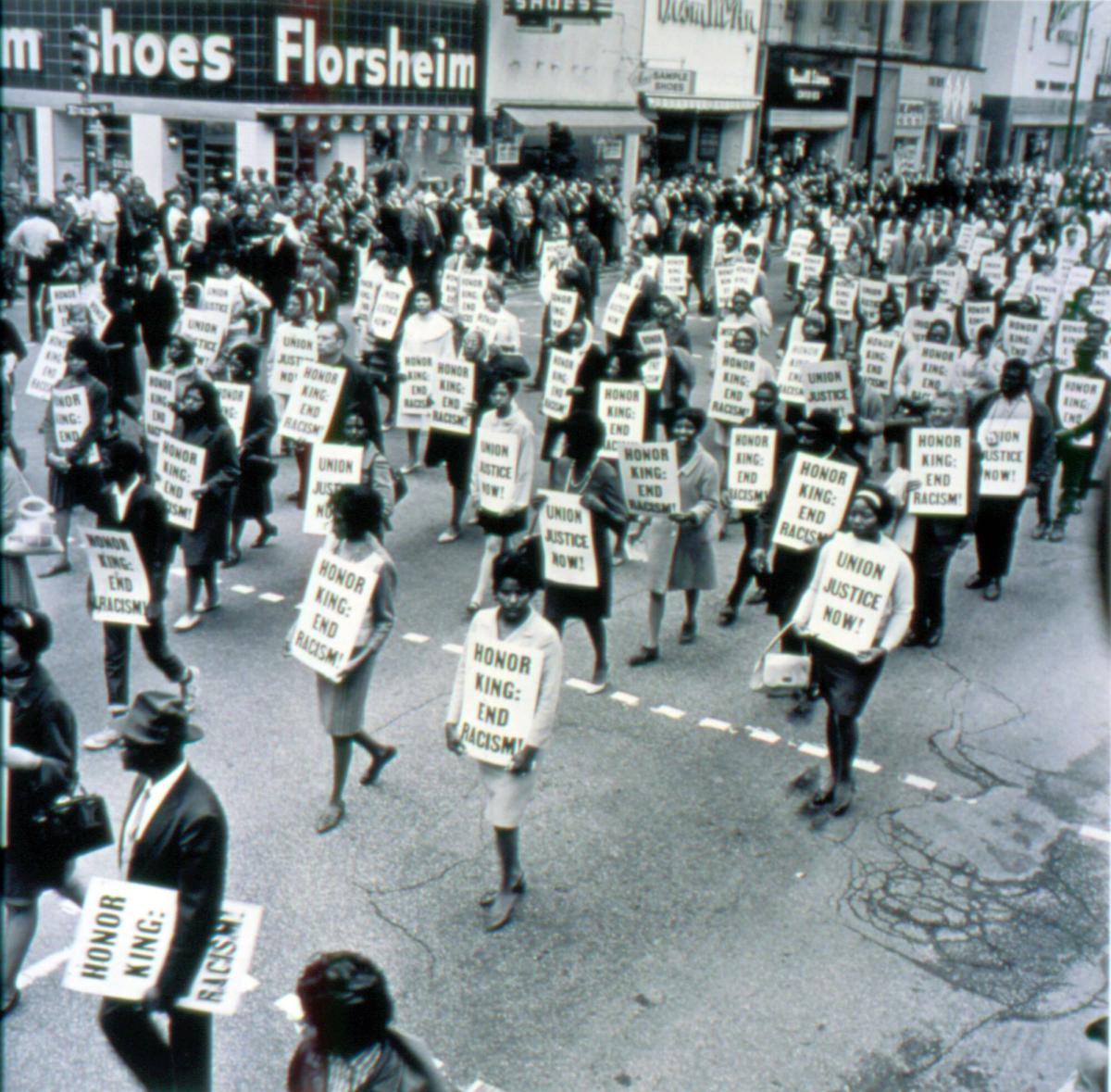 Marchers On Main Street: Marchers on Main Street in Memphis after the Assassination of Dr. King, Memphis, Tennessee, 1968, from the portfolio I am a Man