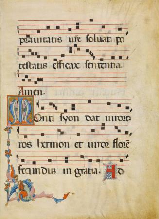 Leaf from a Gradual, with the Initial M ("Monti"):  an Angel Bringing Communion to Mary Magdalene
