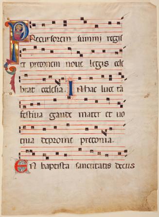 Leaf from a Gradual, with the Initial P ("Precursorem"): St. John the Baptist