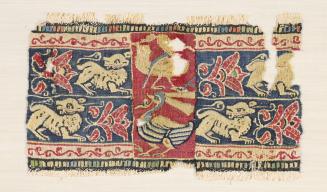 Sassanian-type Tapestry Band with Alternating Dog and Flower Design and Bird Panel