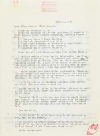 Letter from Ray Johnson to Ellen Johnson