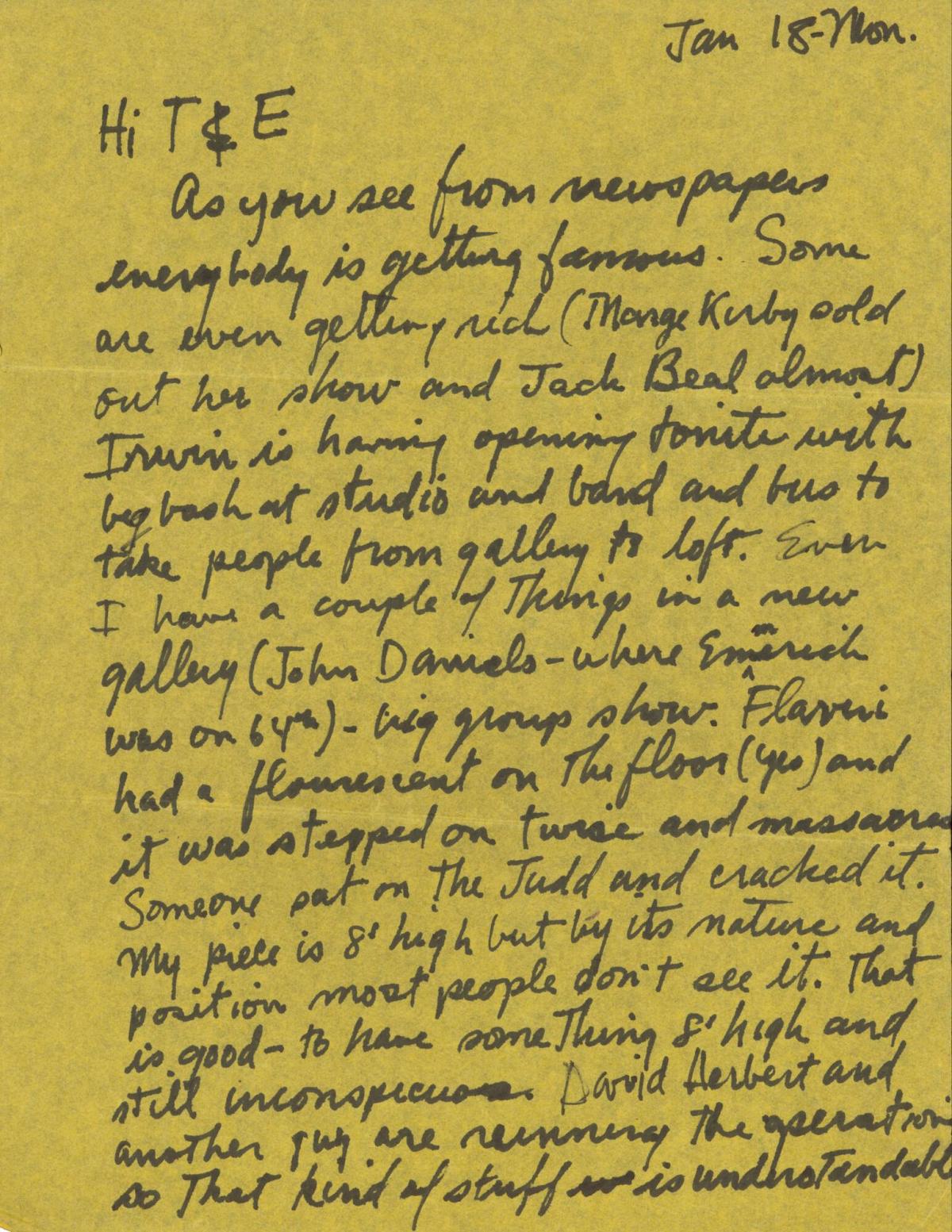 Letter from Sol LeWitt