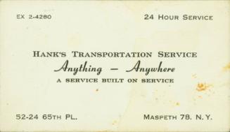Business Card: Hank's Transportation Service