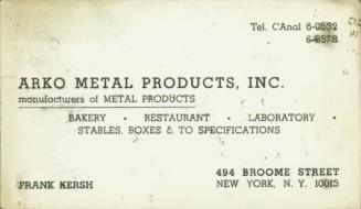Business Card: ARKO METAL PRODUCTS, INC.