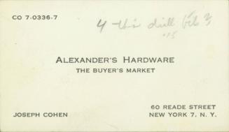 Business Card: Alexander's Hardware