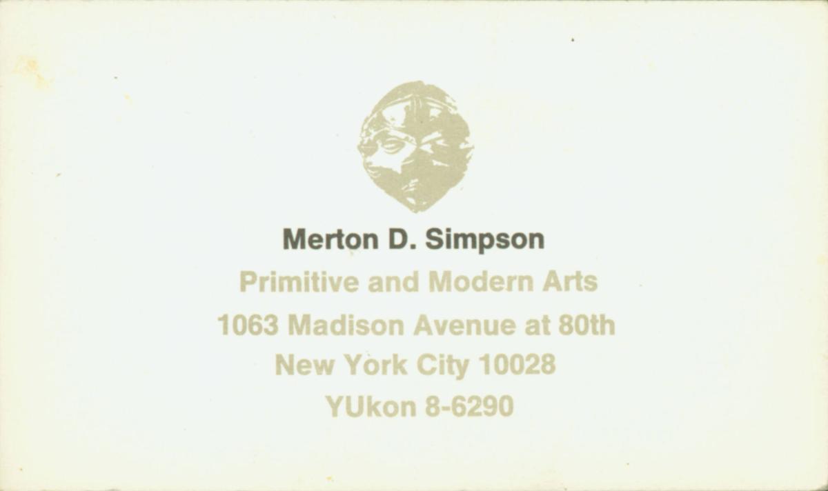 Business Card: Merton D. Simpson. Primitive and Modern Arts – Works ...