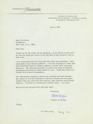 Letter from Charles C. Savage