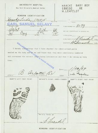 Birth Certificate for Carl Samuel Selavy