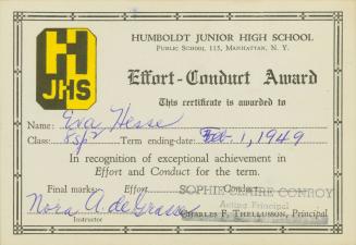 Humboldt Junior High School Honor Award for Effort and Conduct