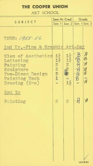 The Cooper Union Art School Report Card: 1955-56