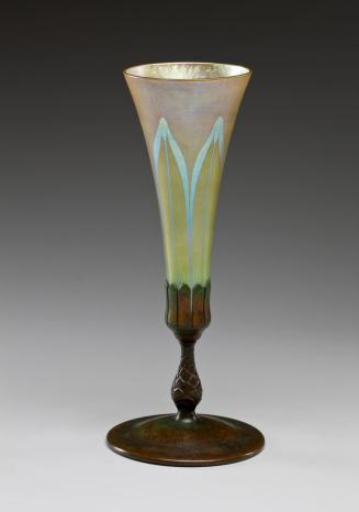 Tiffany Studios d'Ore Bronze and Favrile Glass Trumpet Vase