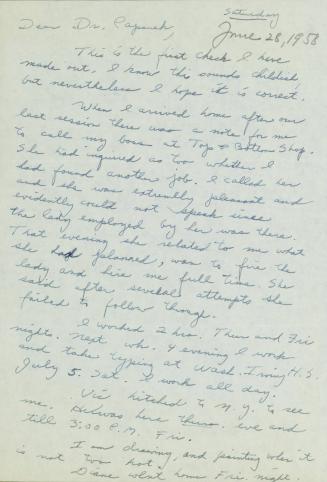 Letter from Eva Hesse to Dr. Helene Papanek