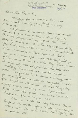 Letter from Eva Hesse to Dr. Helene Papanek