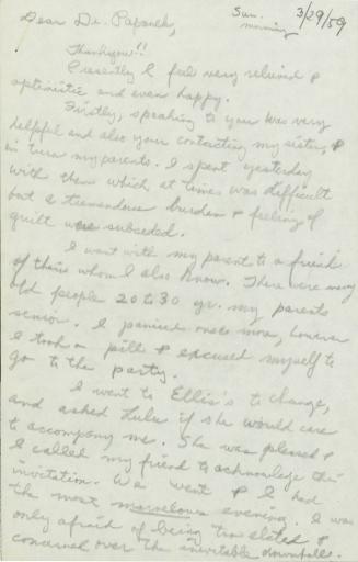 Letter from Eva Hesse to Dr. Helene Papanek