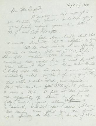 Letter from Eva Hesse to Gilbert Carpenter