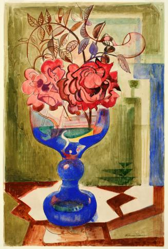 Blue Vase with Red Flowers