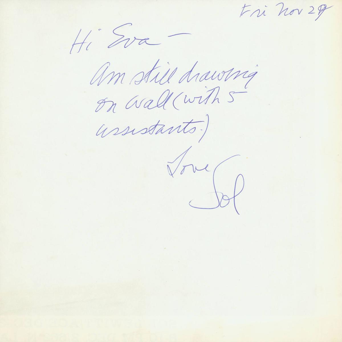 Letter from Sol LeWitt to Eva Hesse